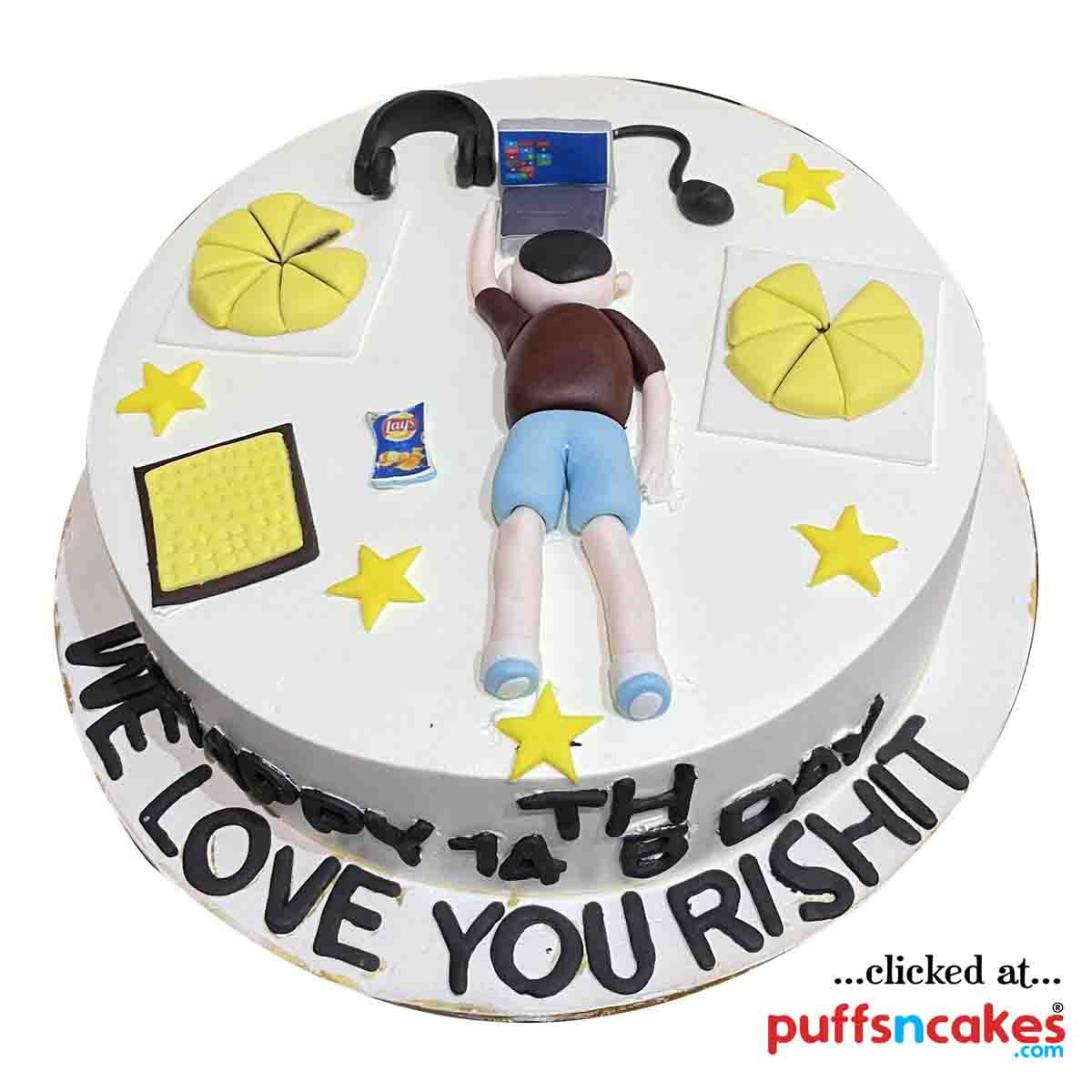 (1720) Sleepy Boy Chill Relax Theme Semi Fondant Cake